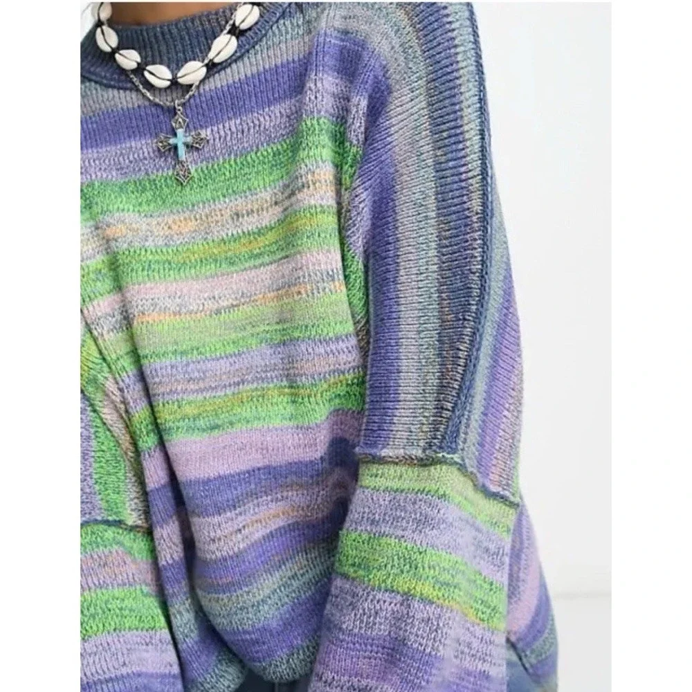 Free People Easy Street  Space Dye Oversized Sweater Bohemian Free Spirit Size L - Picture 5 of 12